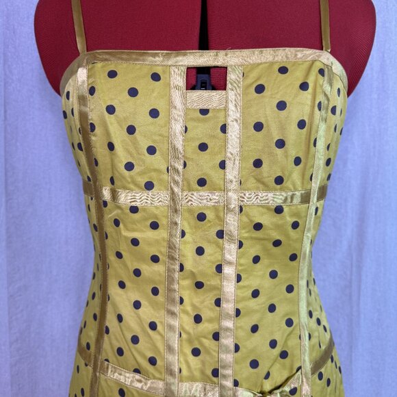 Barami Womens  Dress Yellow Polka Dot Tie Waist Fit and Flare Size 8 Mini E432 - Picture 2 of 15